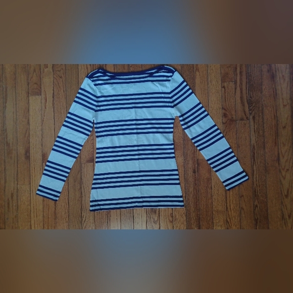 Old Navy Tops - Old Navy Nautical Blue White Striped Boat Neck Long Sleeve T-shirt Sz M